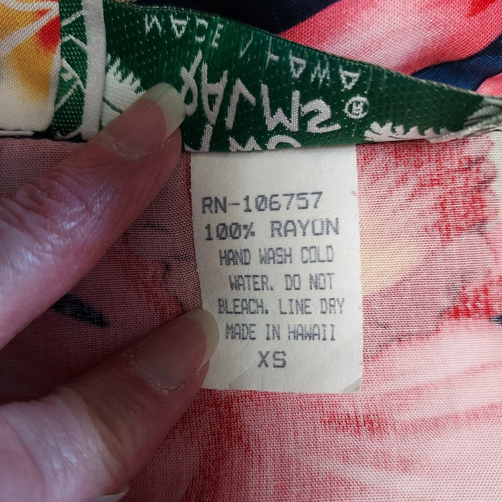 Vintage Two Palms Floral Printed Rayon Hawaiian Shirt Women's XS - Picture 4 of 6